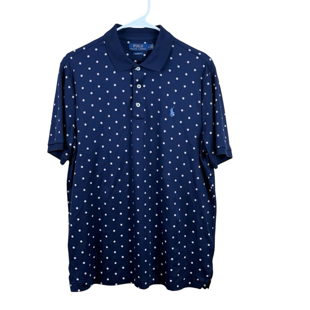 Polo Ralph Lauren Shirt Mens Medium Navy White Polka Dot Classic Fit Blue Pony